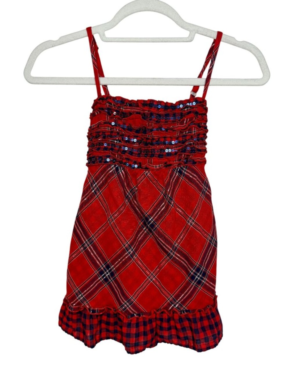 Justice Red Plaid Sequin Dress Girls Size 14 Holiday Christmas
